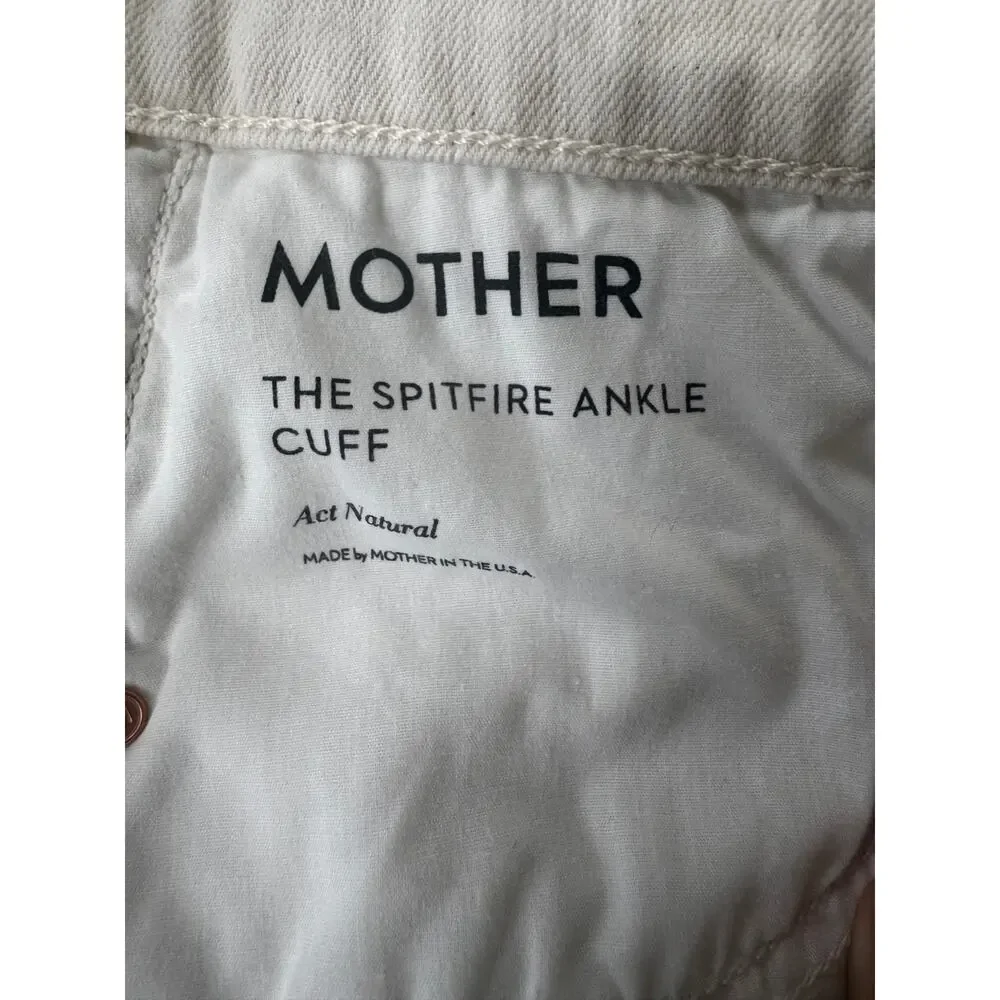 MOTHER The Spitfire Ankle Cuff Jeans White Size 28 High Rise
